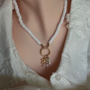 Boho White and Gold Necklace With Charms